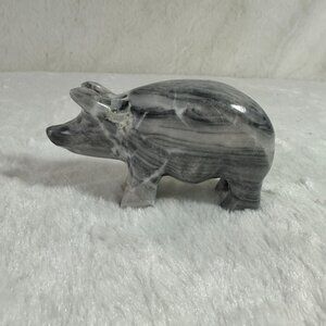 Hand-Carved Grey Marble Pig Figurine Paperweight figurine Farm animal
